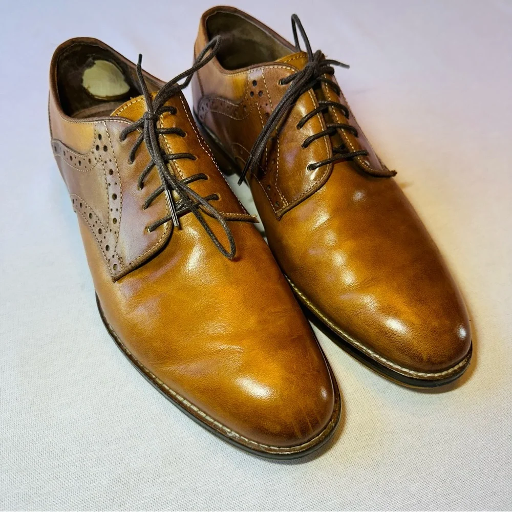 JOHNSTON & MURPHY BROWN LEATHER MENS OXFORD DRESS SHOE : GOOD COND